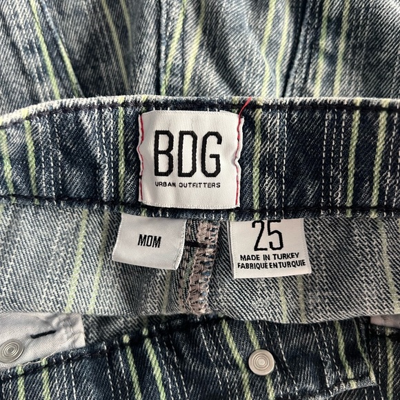 BDG Green Stripe Acid Wash High-Waisted Mom Short - Picture 4 of 4